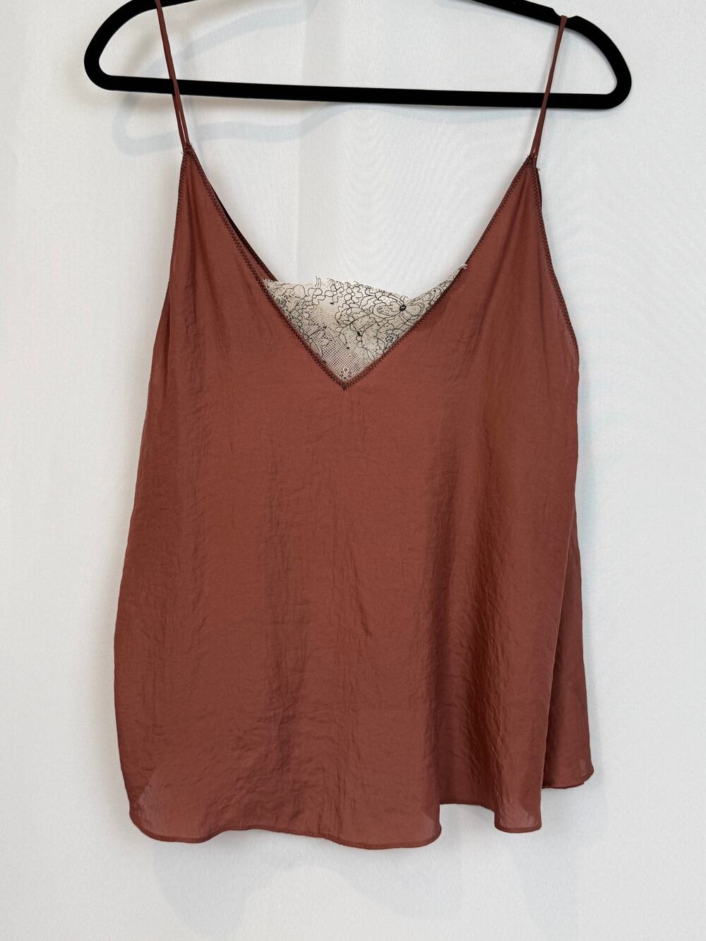 Free People Intimately Mauve Satin Lace Cami Tank Top V-Neck Womens XS